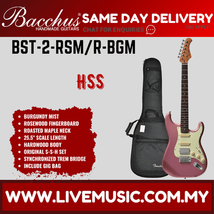 Bacchus BST-2-RSM/R Electric Guitar, Rosewood Fretboard - Burgundy Mist (BST2RSM/BST-2-RSM/BST2)