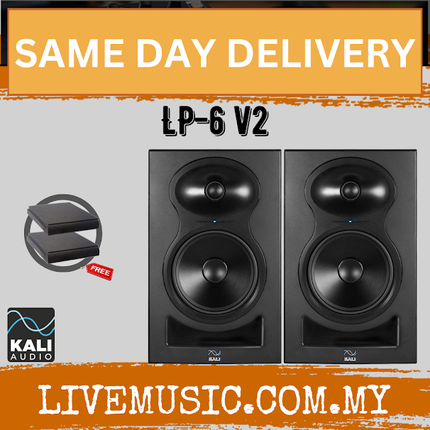 Pair of Kali Audio LP-6 V2 6.5-inch black studio monitors with dual drivers