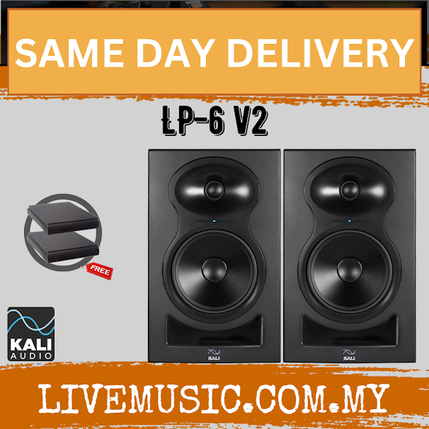 Pair of Kali Audio LP-6 V2 6.5-inch black studio monitors with dual drivers