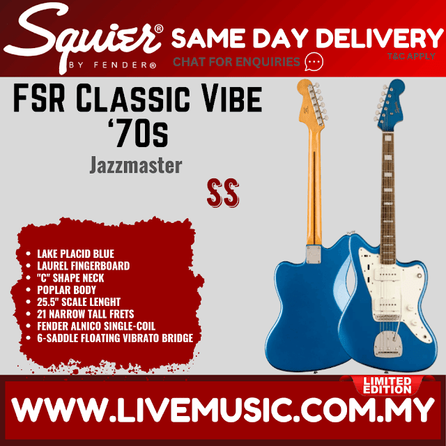 Squier FSR Classic Vibe 70s Jazzmaster Electric Guitar, Laurel FB, Lake Placid Blue