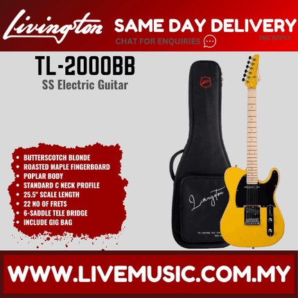 Butterscotch blonde single-cut electric guitar with roasted maple fretboard and gig bag