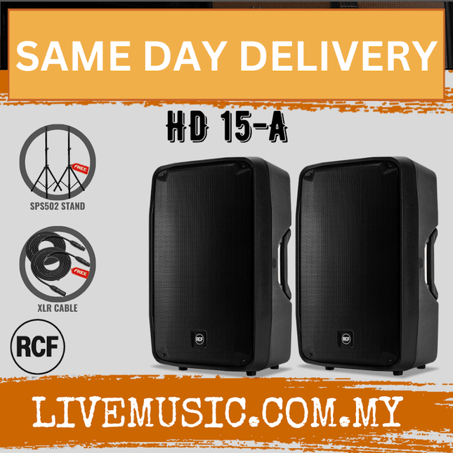 RCF HD 15-A 15" 2-Way 1400W Active Speaker With Kadenza Speaker Stand And Cable - Each / Pair ( HD15A / HD 15 A )