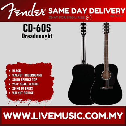 Fender CD-60S Dreadnought Acoustic Guitar - Black / Natural / All Mahogany ( CD60S / CD 60S )