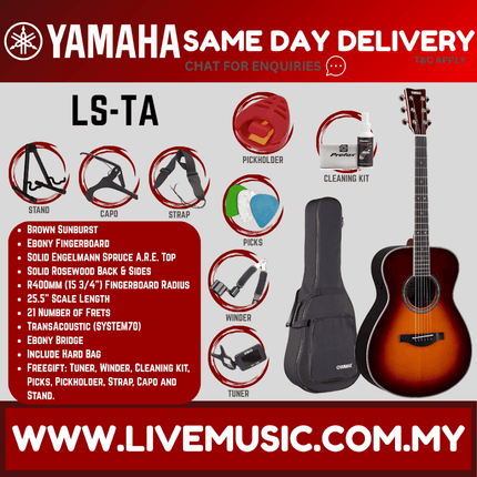 Yamaha LS-TA TransAcoustic Concert Acoustic-Electric Guitar with Hard Bag - Brown Sunburst (LSTA LS TA)