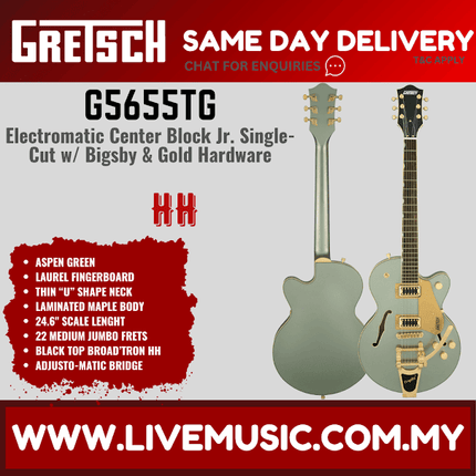 Gretsch G5655TG Electromatic Centre Block Jr Single-Cut Guitar w/Bigsby, Laurel FB - Aspen Green