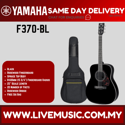 Yamaha F370 Dreadnought Full Size Acoustic Guitar - Black (F-370)