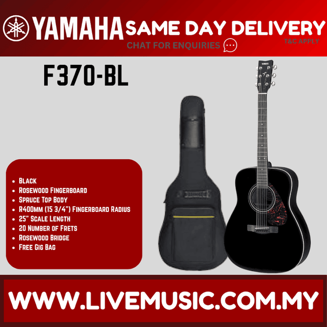 Yamaha F370 Dreadnought Full Size Acoustic Guitar - Black (F-370)