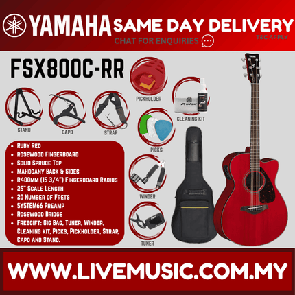 Yamaha FSX800C Concert Cutaway Acoustic-Electric Guitar - Ruby Red ( FSX-800C / FSX 800C)