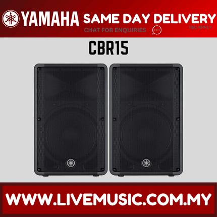 Black 15-inch passive speaker pair with CBR15 label, front view