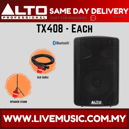 Alto TX408 8" Powered Loudspeaker w/Mic, Speaker Stand and Cable - Each / Pair ( TX-408 TX 408 ) Replace TX308 TX-308