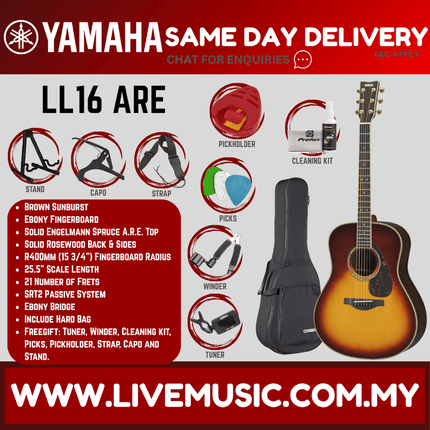 Yamaha LL16 ARE Original Jumbo Acoustic-Electric Guitar with Hard Bag -Brown Sunburst ( LL16-ARE )