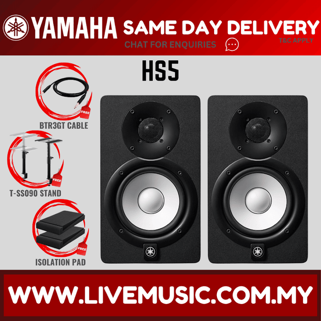 Pair black monitors with isolation pad and cable, T-SS090 stand shown