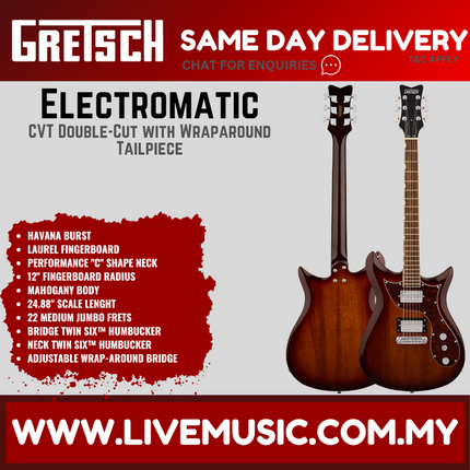 Gretsch Electromatic CVT Double-Cut w/Wraparound Tailpiece Electric Guitar, Havana Burst