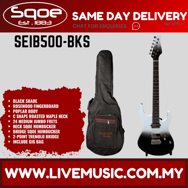 SQOE SEIB500 HH Roasted Maple Neck Electric Guitar with Tremolo - Black Shade ( SEIB 500 / SEIB-500 )