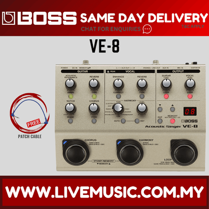 Boss VE-8 Acoustic Singer Guitar/Vocal Processor Stompbox (VE8)