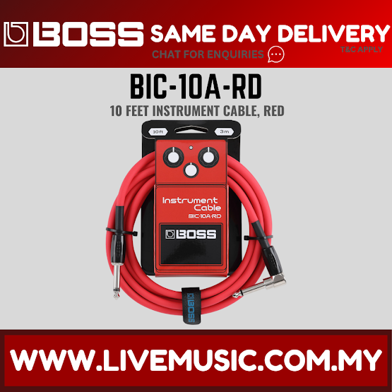 Boss BIC-10A Straight to Right Angle Instrument Cable, 10 Feet - Red (BIC10A BIC 10A)