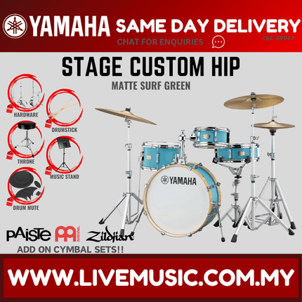 Yamaha Stage Custom Hip 4-Piece Shell Pack Acoustic Drum Set - Matte Surf Green ( NO CYMBAL )