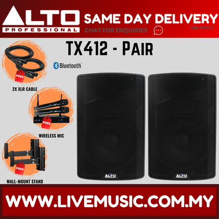 Alto TX412 12" Powered Loudspeaker w/Mic, Speaker Stand and Cable - Each / Pair ( TX-412 TX 412 ) Replace TX312 TX-312