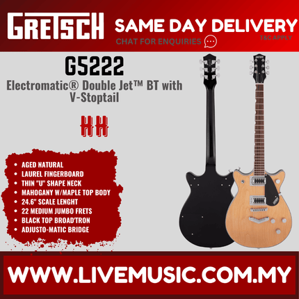 Gretsch G5222 Electromatic Double Jet BT Electric Guitar w/V-Stoptail, Laurel FB, Aged Natural