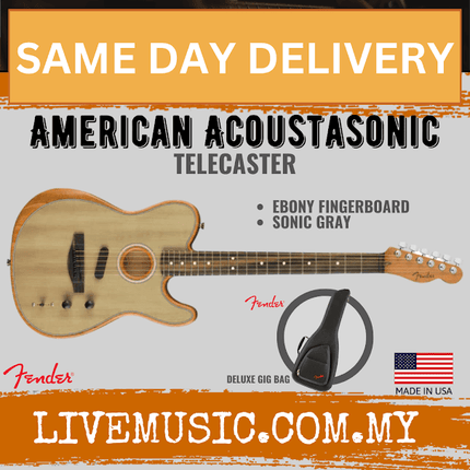 Fender American Acoustasonic Telecaster Guitar Ebony Fretboard with Bag - Sonic Gray