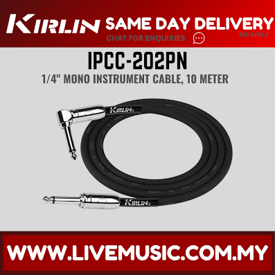 Kirlin Cable IPCC-202PN 3/6/10 Meter Right Angle L Mono Instrument Cable For Electric Acoustic Bass Guitar Speaker Amp Keyboard Bass Amplifier Drum - Black(IPCC202PN/IPCC 202PN)