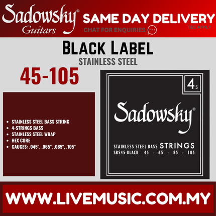 Sadowsky Black Label Stainless Steel 4-String Bass String Set, 045-105