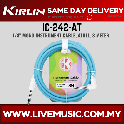 Kirlin Cable IC-242 3/6 Meter Mono Right Angle L Plug Instrument Cable For Electric Acoustic Bass Guitar Speaker Amp Keyboard Drum Amplifier (IC 242/IC242)