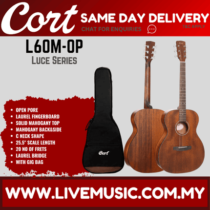 Cort L60M Acaoustic Electric Guitar w/ Gig Bag, laurel Fingerboard - Open Pore