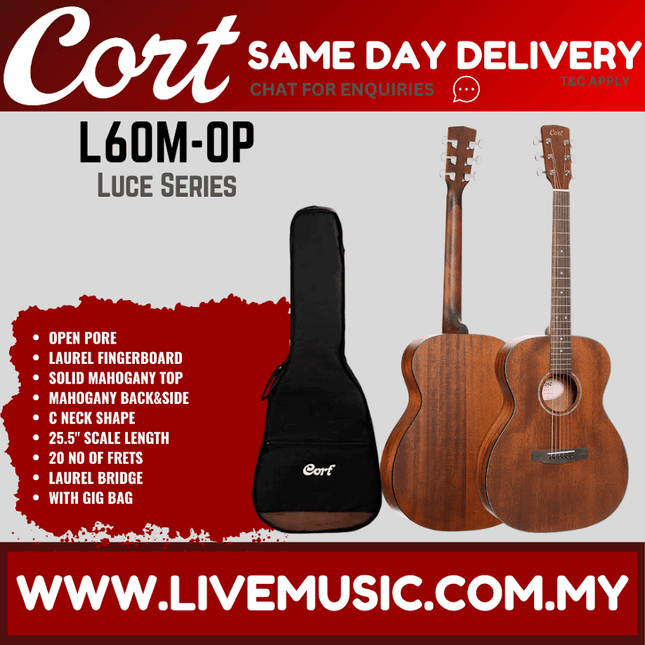 Cort L60M Acaoustic Electric Guitar w/ Gig Bag, laurel Fingerboard - Open Pore
