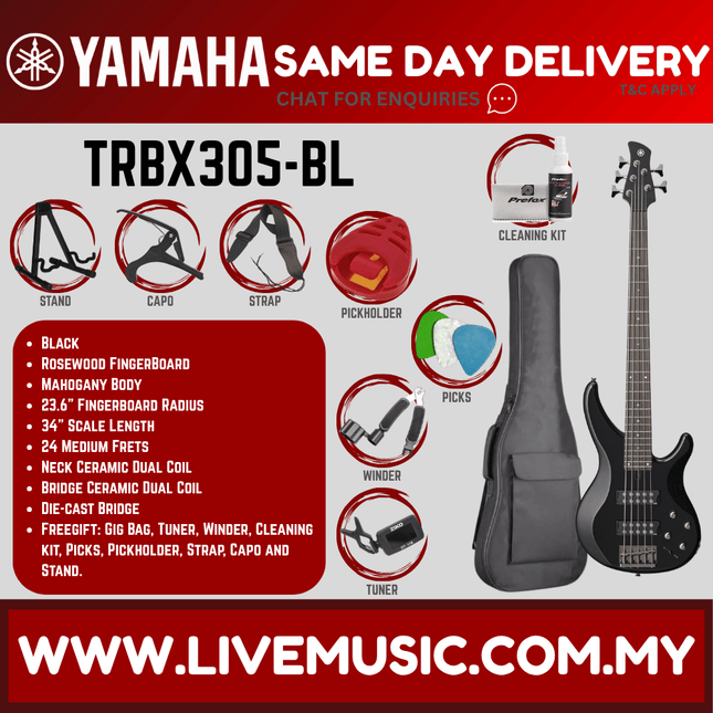 Yamaha TRBX305 5-string Electric Bass Guitar Package - ( TRBX 305 / TRBX-305 )