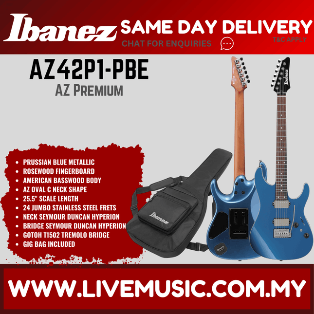 Ibanez AZ42P1-PBE Electric Guitar w/Case - Prussian Blue Metallic ( AZ42P1 PBE/ AZ42P1PBE )