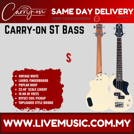 Blackstar Carry-On ST Travel Size Electric Bass - Vintage White ( Carry On / CarryOn ST )