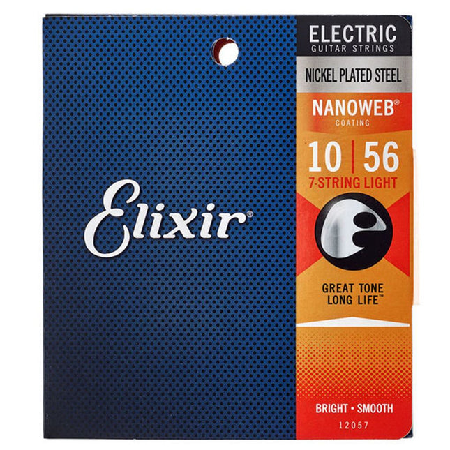 Elixir 12057 Nanoweb Coated Electric Guitar Strings 7 String, Light (10-56)
