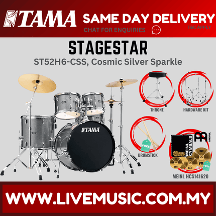 Tama Stagestar ST52H6 5-piece Drum Set With Drumsticks and Throne With Meinl HCS141620 Cymbals Set