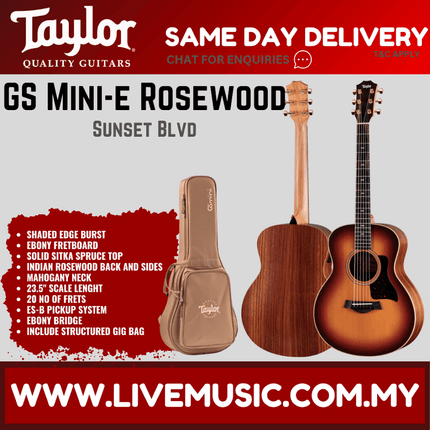Taylor Sunset Blvd GS Mini-e Rosewood, Acoustic Guitar w/Case, Shaded Edge Burst Top
