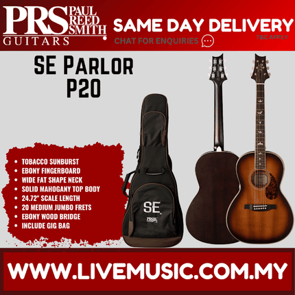 Acoustic parlor guitar with gig bag, tobacco sunburst finish, tortoise-style pickguard