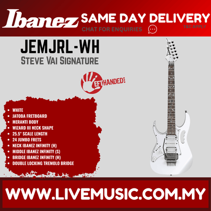 Ibanez JEMJRL Steve Vai Signature Left handed Electric Guitar - White (JEMJRL-WH)