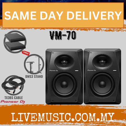 Pioneer DJ VM-70 2-Way Active Studio Monitor With Monitor Stand And Cable - Pair - Black ( VM70 / VM 70 )