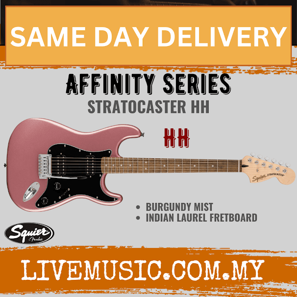 Squier Affinity Series HH Stratocaster Electric Guitar, Laurel Fretboard - Burgundy Mist
