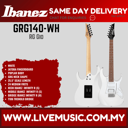 Ibanez GRG140 RG Series Solidbody Electric Guitar - White  ( GRG140-SB GRG140-WH )