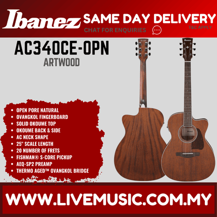Ibanez AC340CE-OPN Artwood Series Acoustic-Electric Guitar - Open Pore Natural ( AC340CE OPN / AC340CEOPN )