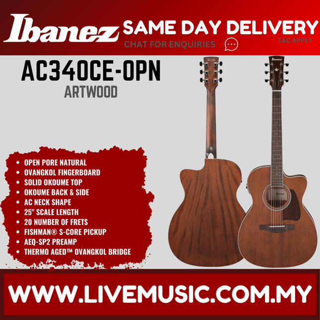 Ibanez AC340CE-OPN Artwood Series Acoustic-Electric Guitar - Open Pore Natural ( AC340CE OPN / AC340CEOPN )