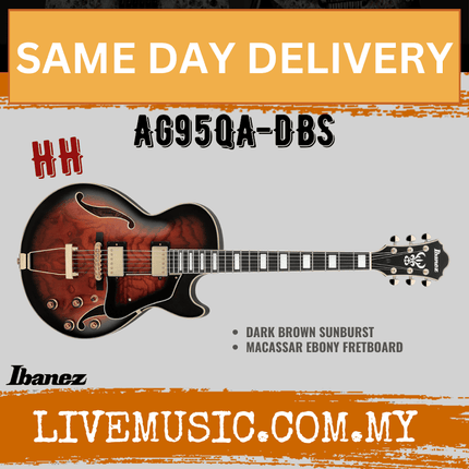 Ibanez Artcore Expressionist AG95QA-DBS Hollowbody Electric Guitar - Dark Brown Sunburst (AG95QADBS/AG95QA DBS)