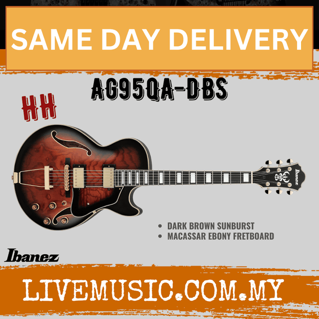 Ibanez Artcore Expressionist AG95QA-DBS Hollowbody Electric Guitar - Dark Brown Sunburst (AG95QADBS/AG95QA DBS)