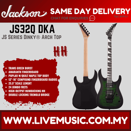 Jackson JS-32Q - Dinky Arch Top Electric Guitar, Amaranth Fretboard - Transparent Green Burst (JS32Q/JS 32Q)