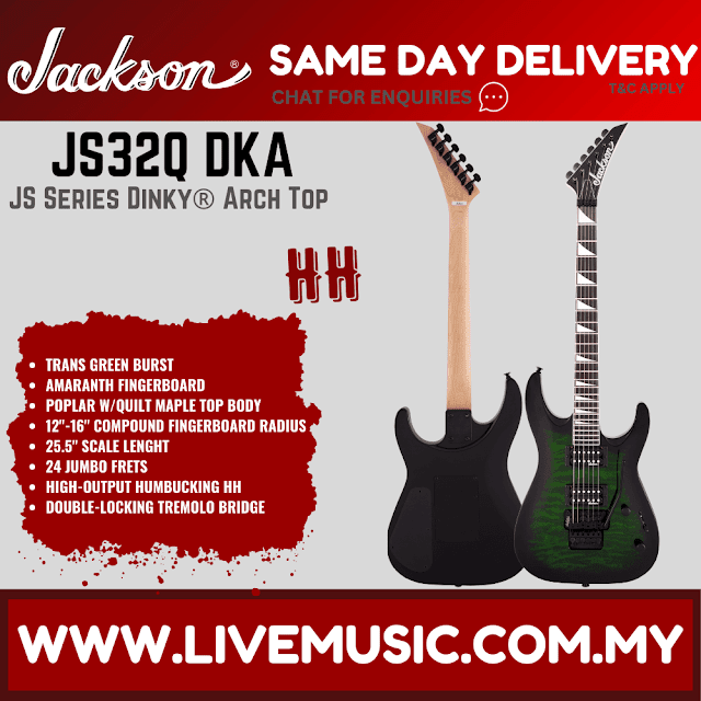 Jackson JS-32Q - Dinky Arch Top Electric Guitar, Amaranth Fretboard - Transparent Green Burst (JS32Q/JS 32Q)