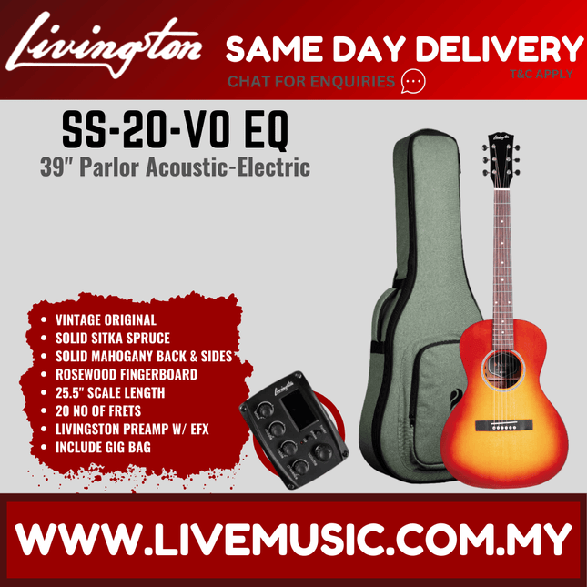 Livingston SS-20 EQ 39" Full Solid Parlor Acoustic Guitar, Rosewood FB - Vintage Original / Vintage Hues ( SS20 SS 20 )