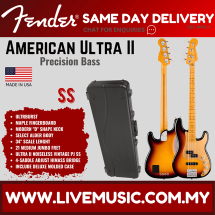 Fender American Ultra II Precision Bass Guitar, Maple FB, Ultraburst