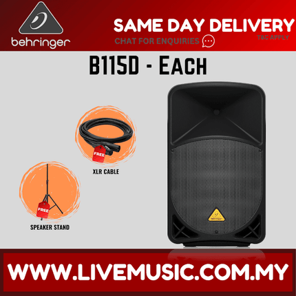 Behringer Eurolive B115D 1000-Watt 15" Powered Speaker w/Wireless Mic,Speaker Stand & Cable - Each/Pair (B-115D B 115D)