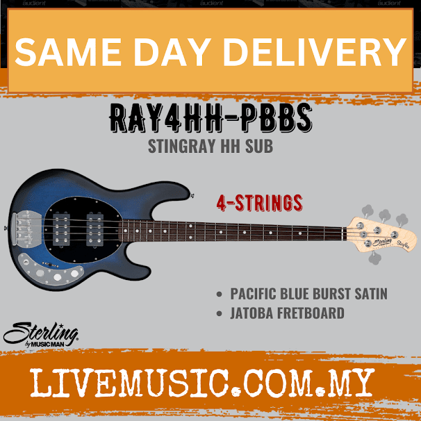 Sterling Ray4HH Stingray 4-String Electric Bass Guitar Maple Fretboard - Pacific Blue Burst Satin (Ray4 HH/Ray4)